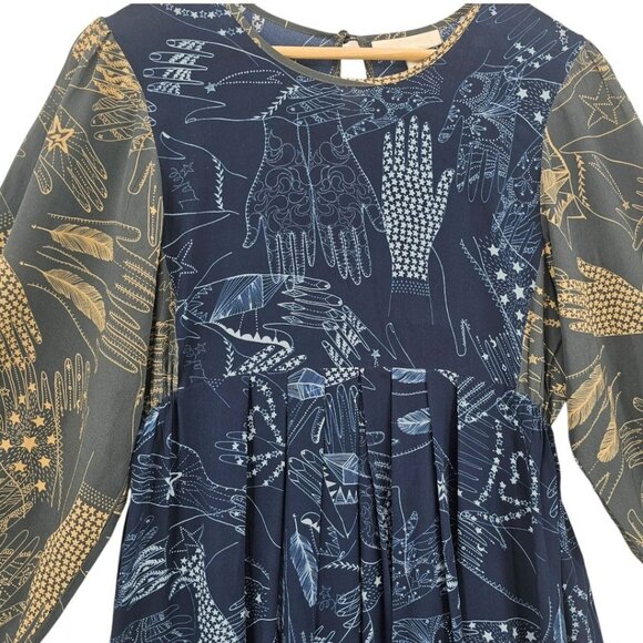 Zakee Shariff Womens 12 Silk Henna Hands Puff Sleeve Midi Dress - Picture 4 of 16